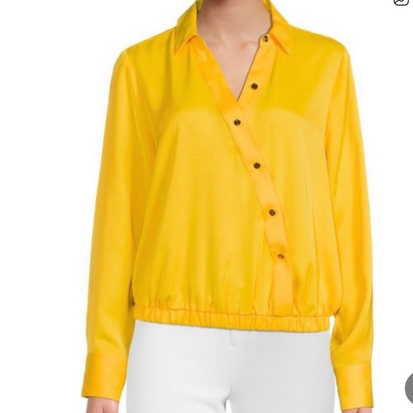 Karl lagerfeld Vibrant Yellow Button-Up Blouse - Picture 2 of 7